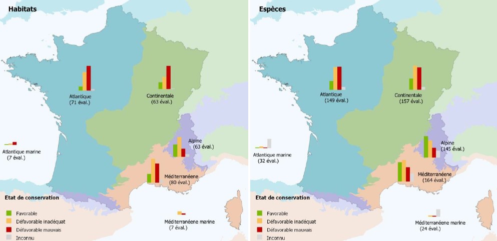 Résultats de l’évaluation 2019-2024 de l’état de conservation par région biogéographique
