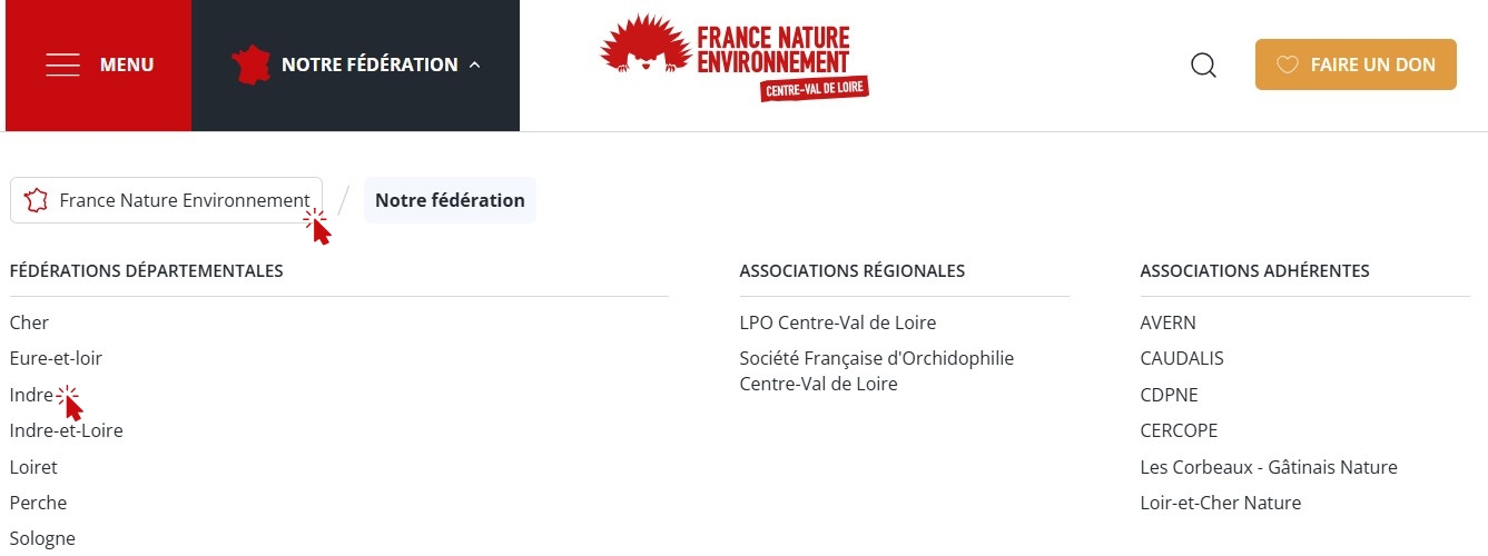 Aperçu menu fédéral FNE Centre-Val de Loire