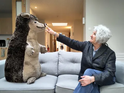 Photo de Bénédicte Hermelin et d'une peluche hérisson