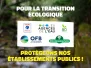 Pour la transition écologique protégeons nos établissements publics, image avec les logos de l'Ademe, agences de l'eau, agence bio, OFB et ONF